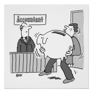 Buchhalterkunde mit riesiger Piggy Bank Poster