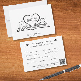 Buchherz-Monogramm-Bibliotheks-Hochzeits-RSVP-Kart RSVP Karte