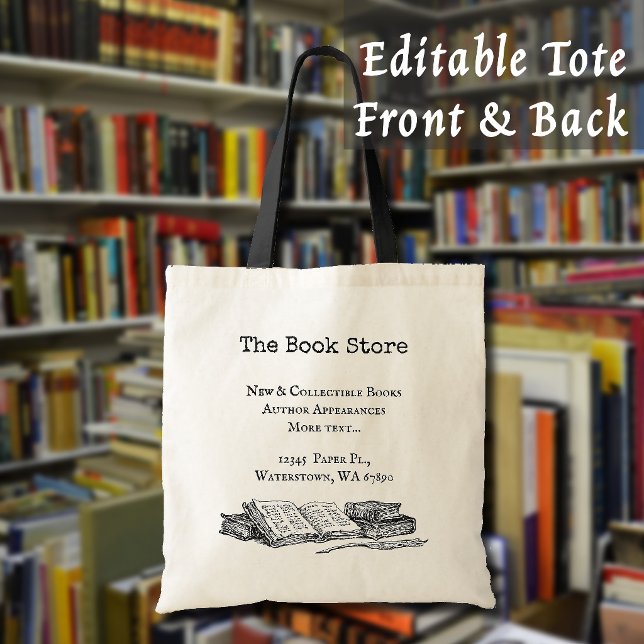Buchladen Alte Bücher Editierbar Tragetasche (Book Store Old Books Tote Bag Editable Front and Back)