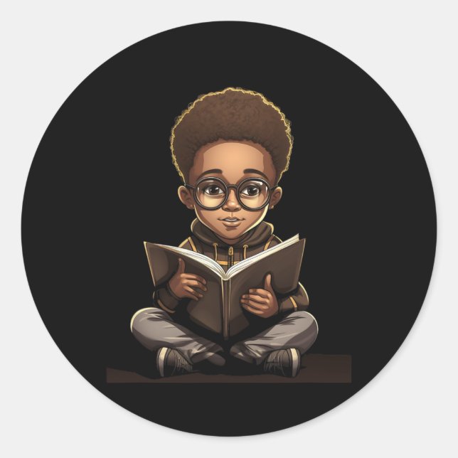 Buchlesung Afro American Reader Bookworm Runder Aufkleber (Vorderseite)