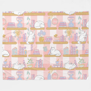 Buchliebende Katzen Geschenk Rosa Pastell Fleecedecke