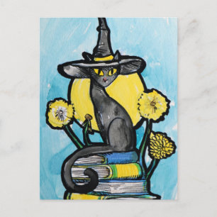 Buchliebende Katzenhexe Postkarte