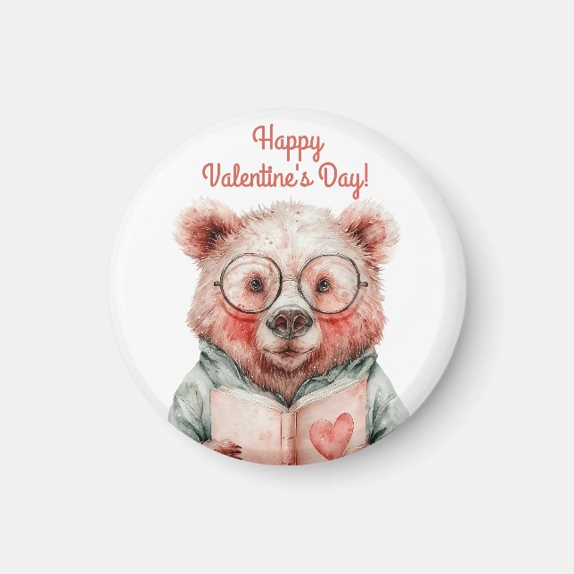 Buchliebender Bär Valentinstag Wasserflasche Magnet (Vorne)