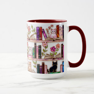 Buchliebhaber-Katzen-Tasse Florales Bücherregal-Ge Tasse
