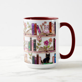 Buchliebhaber-Katzen-Tasse Florales Bücherregal-Ge Tasse