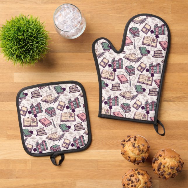 Buchliebhaber Ofenhandschuh & Topflappen-Set (Oben Unten)