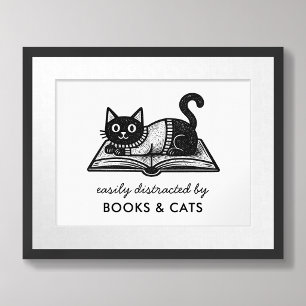 Buchliebhaber schwarze Katze lustiges Zitat Poster