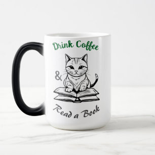 Buchliebhaber, trinken Kaffee, Niedliches Katzen i Verwandlungstasse