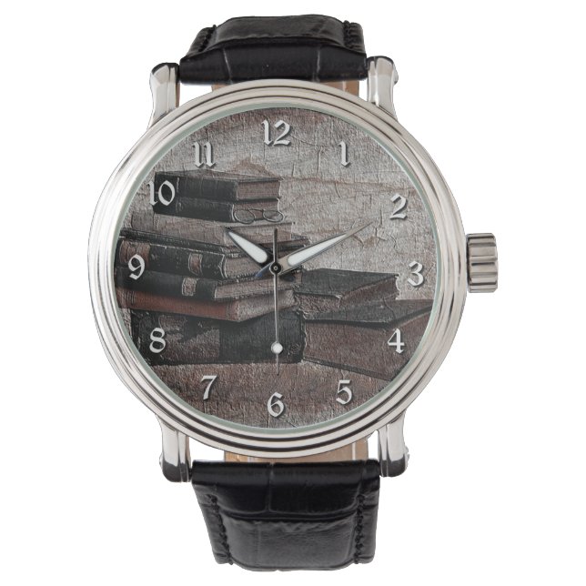 Buchliebhaber Vintag rund Armbanduhr (Vorderseite)