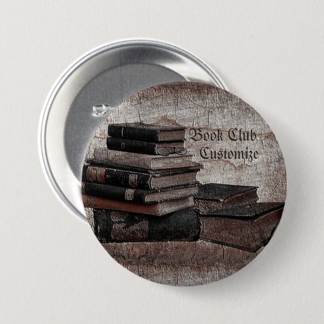 Buchliebhaber Vintager Buchclub Button (Vorne & Hinten)