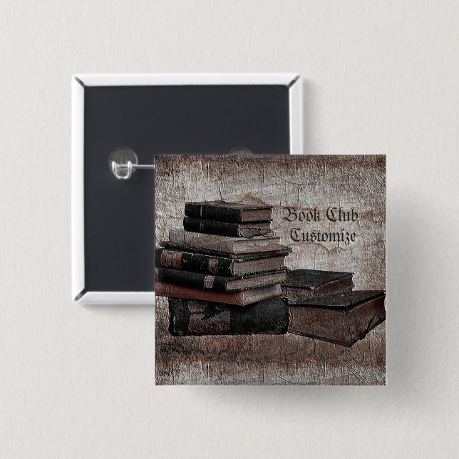 Buchliebhaber Vintager Buchclub Button (Vorne & Hinten)