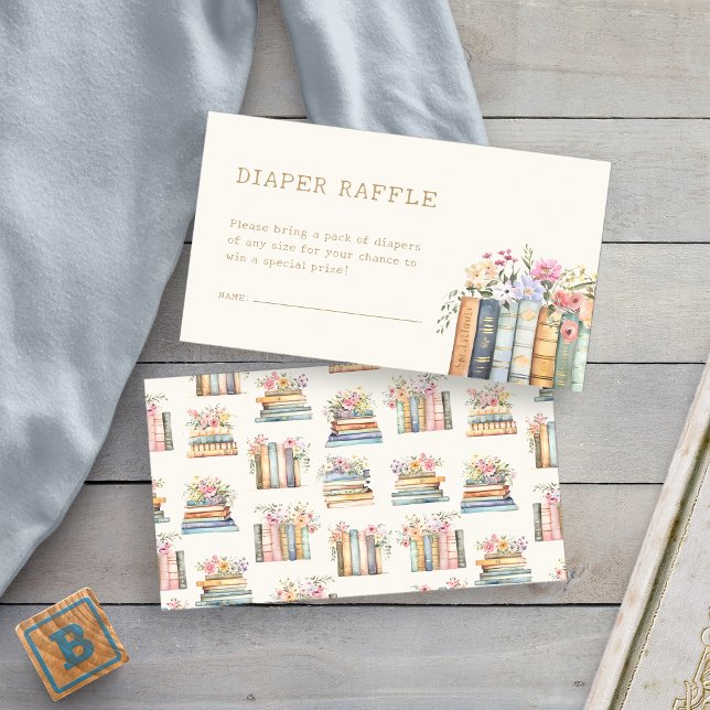 Buchmacherkarte für den Papierumschlag Begleitkarte (Books Baby Shower Diaper Raffle Enclosure Card by Painted Paperie
)
