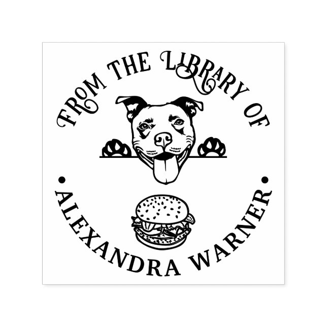 Buchname Pit Bull Terrier Eying Burger Permastempel (Design)