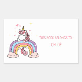 BUCHPLATTE : UNICORN + RAINBOUR RECHTECKIGER AUFKLEBER