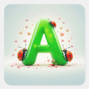 Buchstabe A Adorable Natur Monogramm Design Kinder Quadratischer Aufkleber