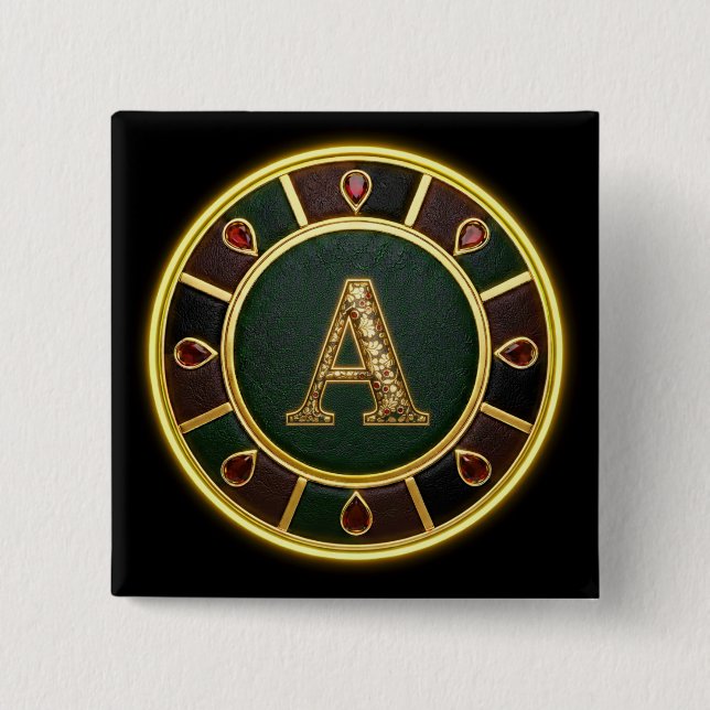 Buchstabe A, aufwendiges Monogramm-Medaillon Button (Vorderseite)