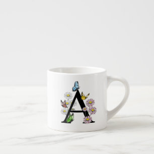 Buchstabe A Florales Schmetterlings-Monogramm Anfa Espressotasse