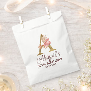Buchstabe A Gold Monogramm Blush Rosa Rosen Geschenktütchen