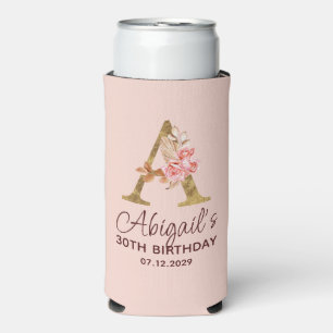 Buchstabe A Gold Monogramm Blush Rosa Rosen Selters Dosenkühler