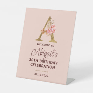 Buchstabe A Gold Monogramm Blush Rosa Rosen Zeiche Sockelschild