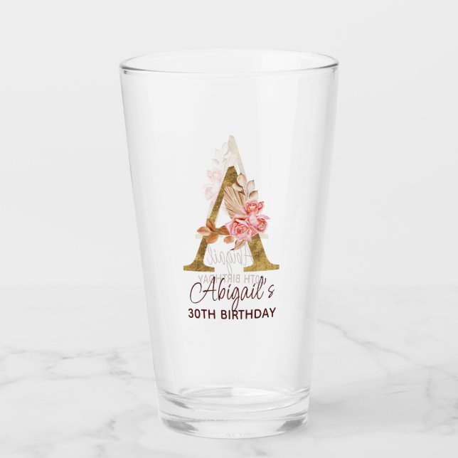 Buchstabe A Gold-Monogramm Blush-Rosen Glas (Vorderseite)