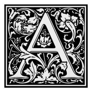 Buchstabe A Mittelalterliches Monogramm Art Nouvea Poster
