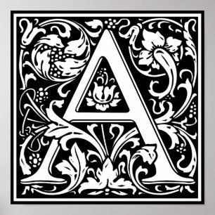 Buchstabe A Mittelalterliches Monogramm Art Nouvea Poster
