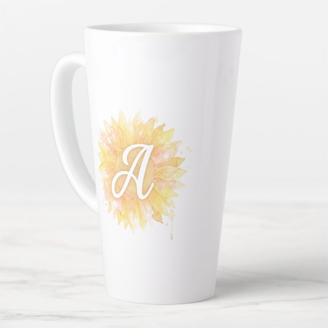 Buchstabe A Sonnenblume Vorname Monogramm Initiale Milchtasse (Linke Ecke)