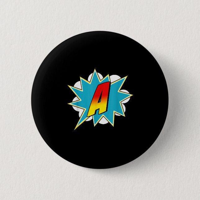Buchstabe A Superhelden Name Comic Buchstabe Retro Button (Vorderseite)