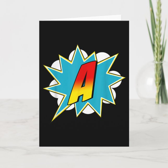 Buchstabe A Superhelden-Name Comic Buchstabe Retro Karte (Vorderseite)