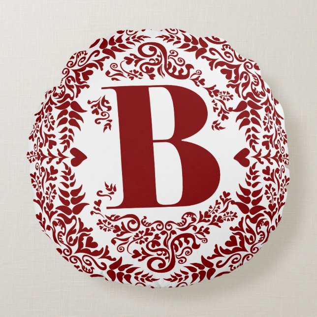 Buchstabe B an der einzigartigen, modernen Blumeng Rundes Kissen (Vorderseite)