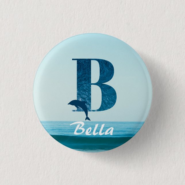 Buchstabe B Blauer Ozean Button (Vorderseite)