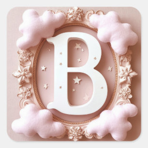 💖 Buchstabe B Florale Wolken-Baby-Themenelemente Quadratischer Aufkleber