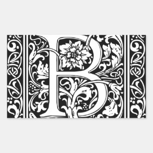 Buchstabe B Mittelalterliche Monogramm Jugendstil Rechteckiger Aufkleber