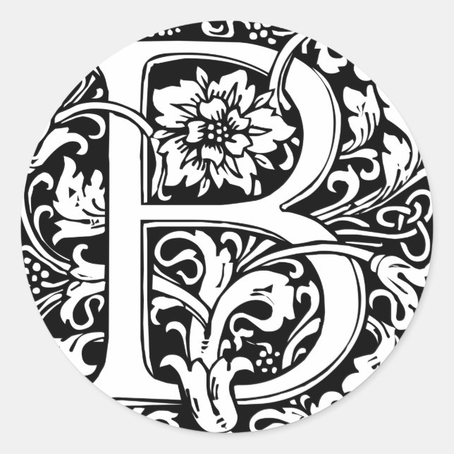 Buchstabe B Mittelalterliche Monogramm Jugendstil Runder Aufkleber (Vorderseite)