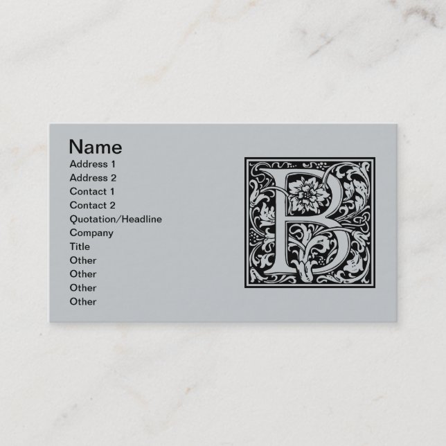 Buchstabe B Mittelalterliche Monogramm Jugendstil Visitenkarte (Vorderseite)