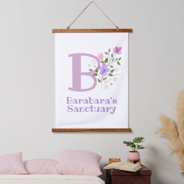 Buchstabe B plus Vorname mit floralem Design Wandteppich Mit Holzrahmen (Schlafzimmer)