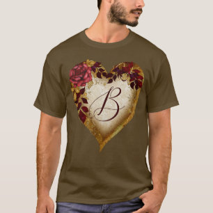 Buchstabe B Vintage Rote Rose und Goldene Blätter  T-Shirt