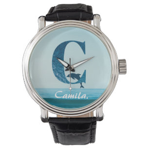 Buchstabe C Blauer Ozean Armbanduhr