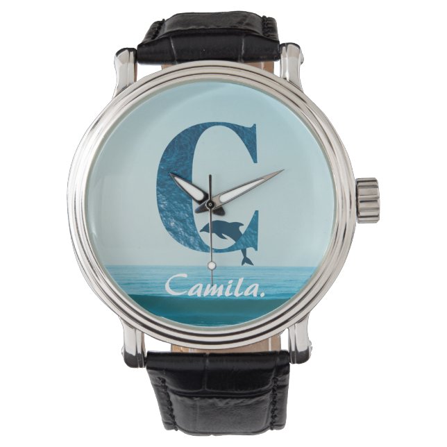 Buchstabe C Blauer Ozean Armbanduhr (Vorderseite)