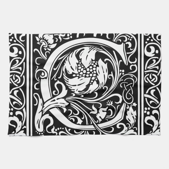 Buchstabe C Mittelalterliche Monogramm Art Nouveau Geschirrtuch (Horizontal)