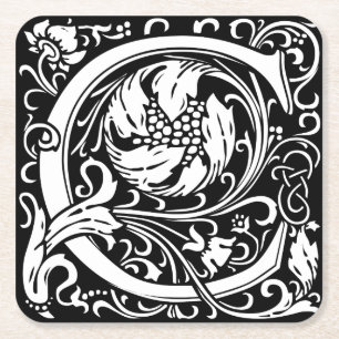 Buchstabe C Mittelalterliche Monogramm Art Nouveau Rechteckiger Pappuntersetzer
