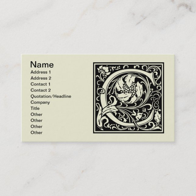 Buchstabe C Mittelalterliche Monogramm Art Nouveau Visitenkarte (Vorderseite)