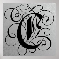 Buchstabe C, schwarzes, gotisches Monogramm
