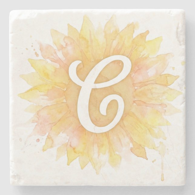 Buchstabe C Sonnenblume Vorname Monogramm Initiale Steinuntersetzer (Vorderseite)