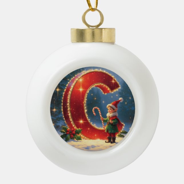 Buchstabe C Weihnachts-Zuckerstange Personalisiert Keramik Kugel-Ornament (Vorderseite)