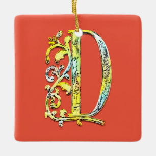 Buchstabe D Anfangsmonogramm Blumenkunst Keramikornament