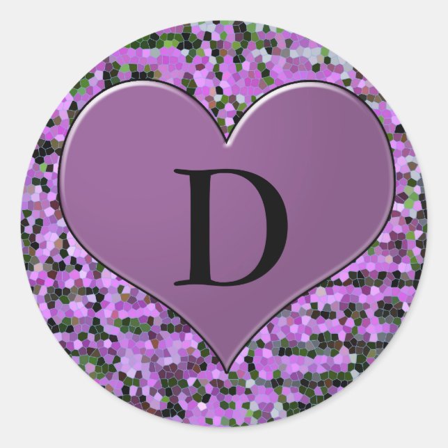 Buchstabe "D" auf lila kreisförmigen Aufkleber (Vorderseite)