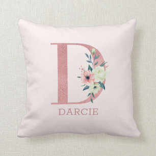 Buchstabe D Rosa Wasserfarbe Florales Monogramm Ki Kissen