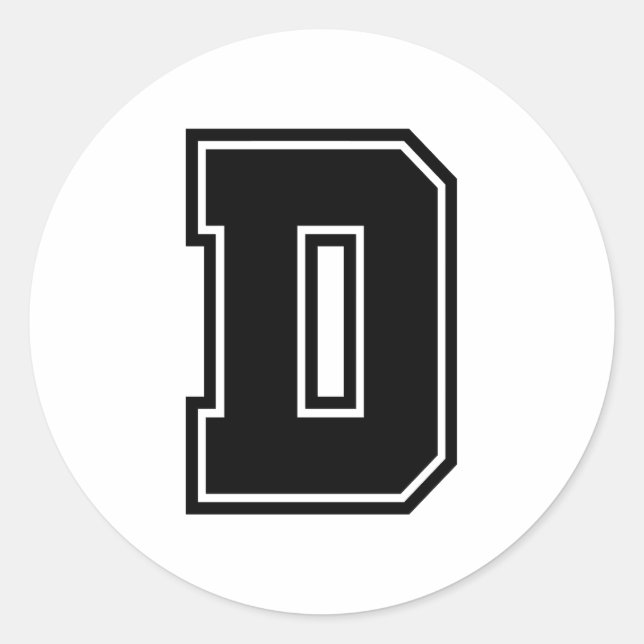 Buchstabe D Schriftart der sportlichen Uni Runder Aufkleber (Vorderseite)